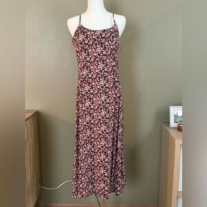 Pink Floral Maxi Slip Dress with Spaghetti Straps